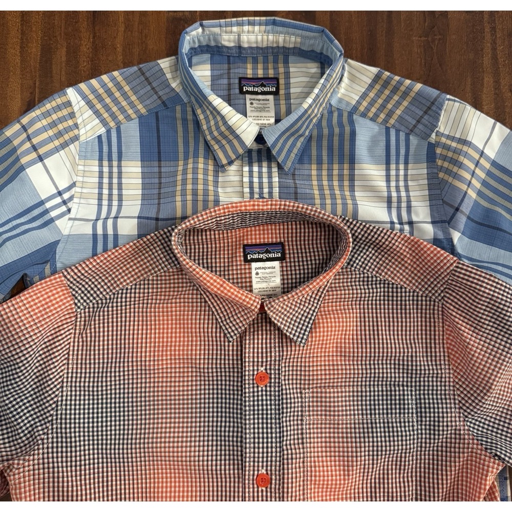 Boys Patagonia Short Sleeve Button Down Shirt Set Of 2 EUC Size Medium (10)